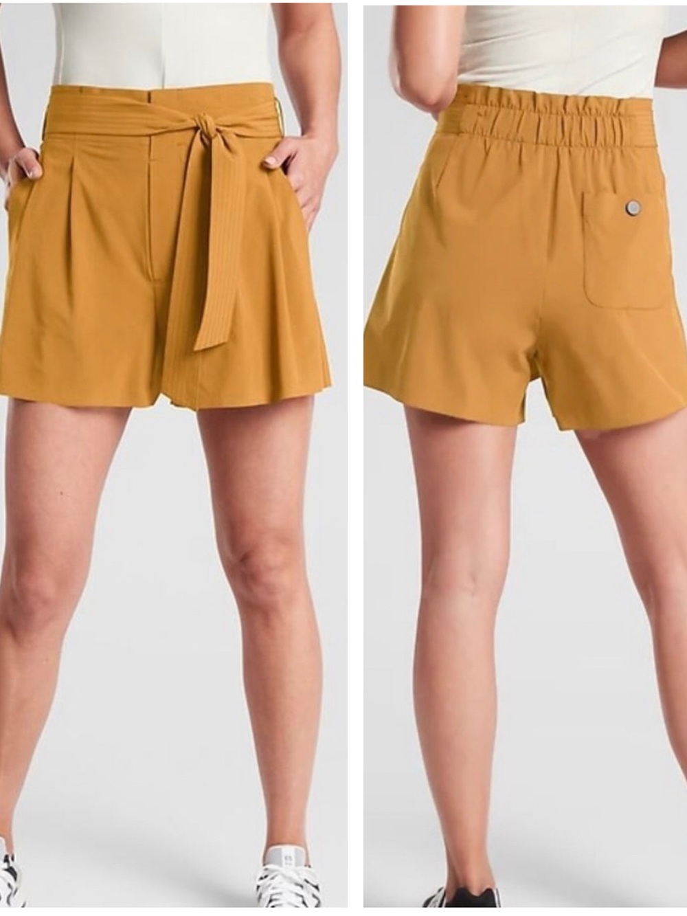 Athleta Skyline Short II in Mustard Gold High Rise Paperbag Waistband Size 2